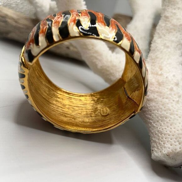 Gold Orange Black White Tiger Stipe Bangle Kenneth J Lane - Picture 3 of 15